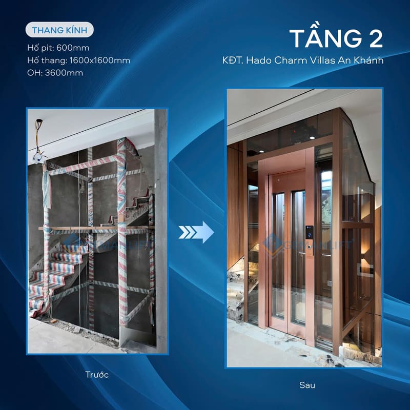 Lắp đặt hoàn thiện thang máy nhập khẩu Gemanlift tại KĐT Hado Charm Villas 7 Tầng 2